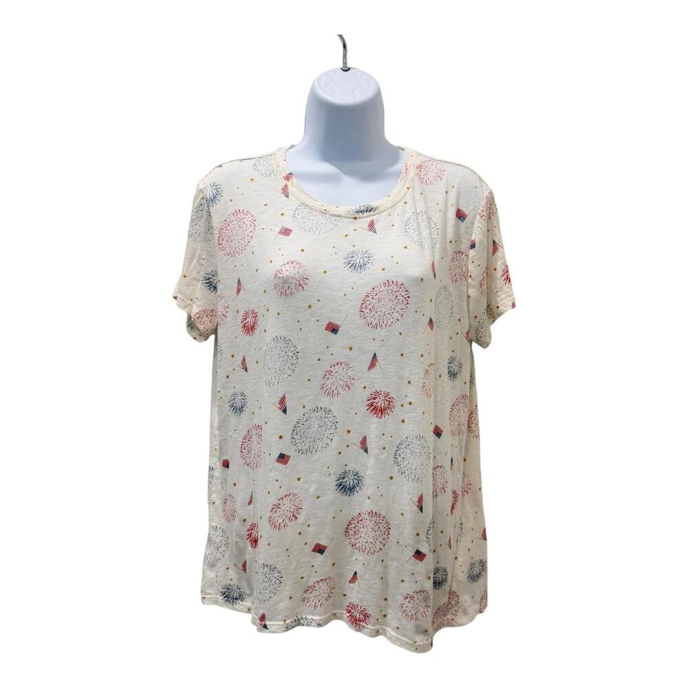 Lucky Brand Shirt Womens Medium Fireworks Flag USA Patriotic Tee 4th of July